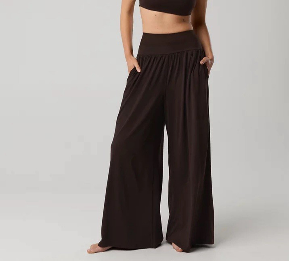 Women's H&M Divided Size Large Brown Wide Leg Pants Stretchy Yoga Boho Beachy